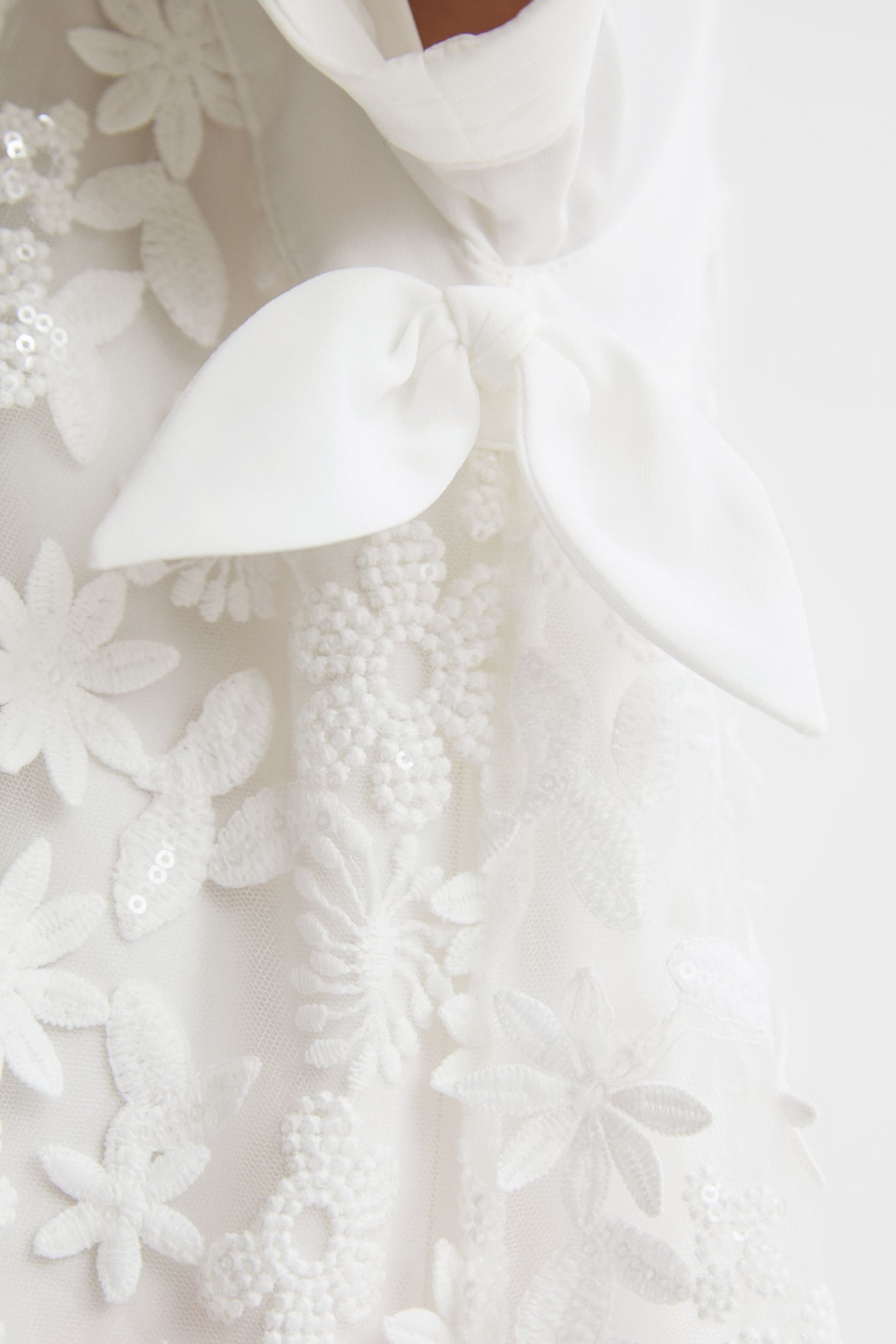 Reiss Ivory Theo Junior Embellished Flared Dress - Image 4 of 7