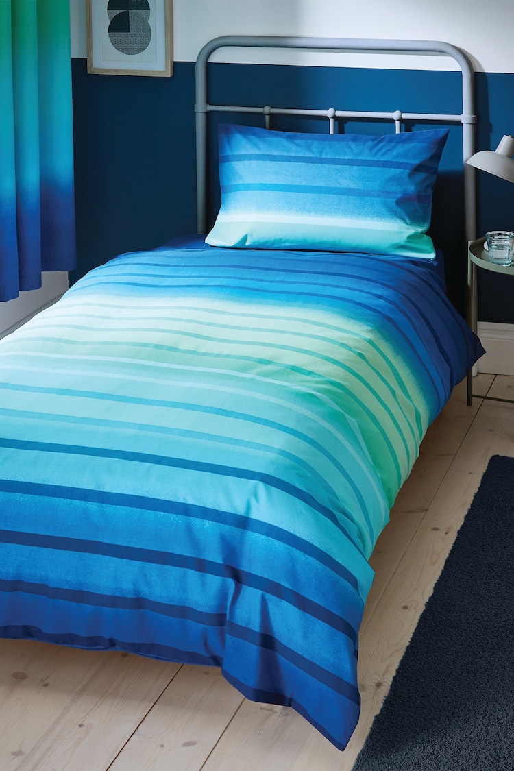 Catherine Lansfield Blue Ombre Stripe Reversible Duvet Cover Set - Image 1 of 4