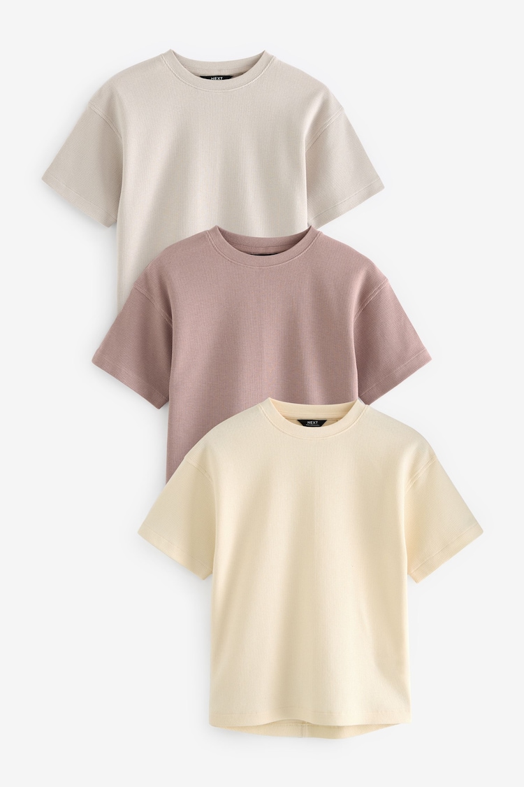 Ecru/Stone/Mauve 100% Cotton Short Sleeve Textured T-Shirts 3 Pack (3-16yrs) - Image 1 of 6