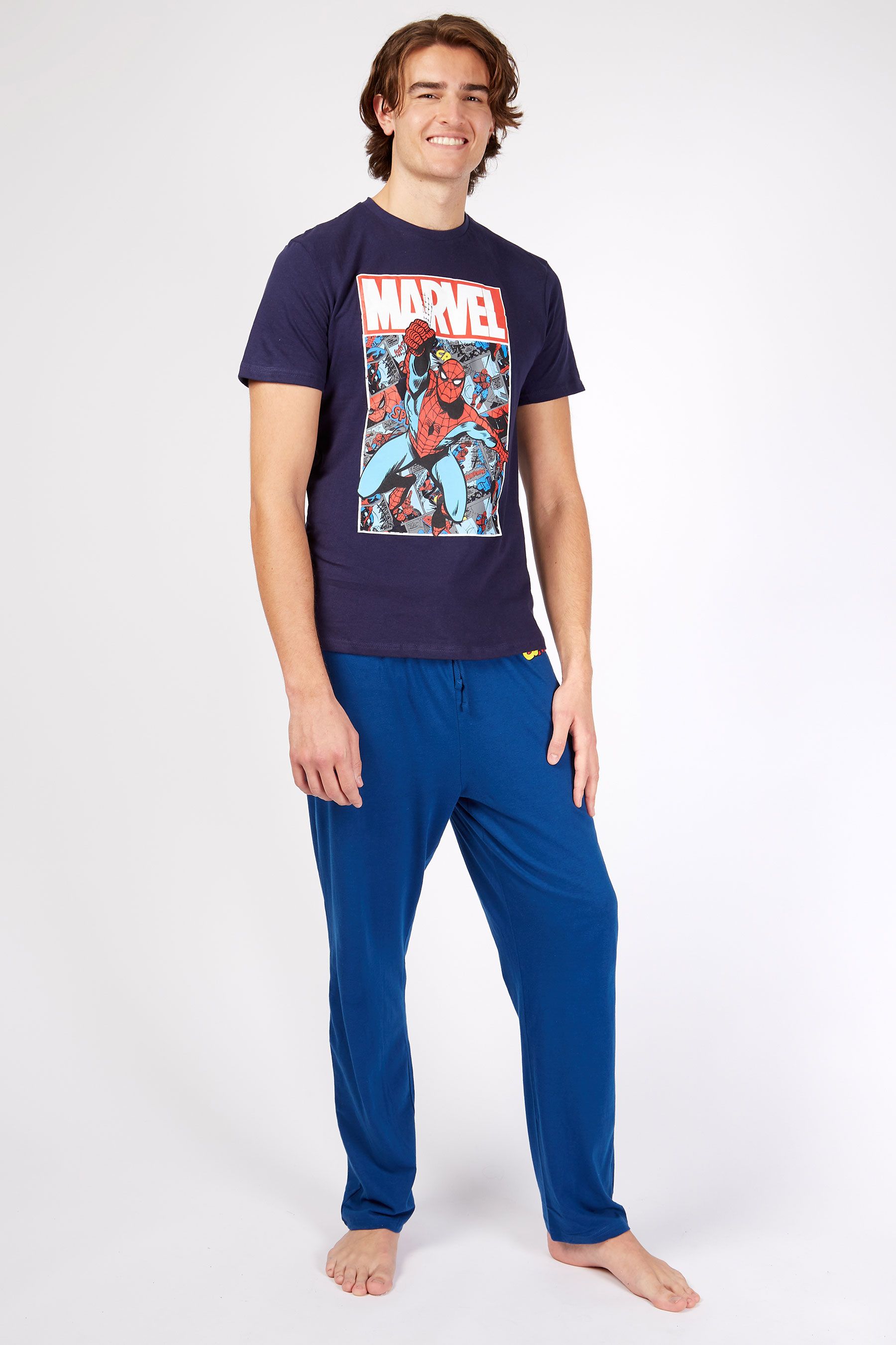 Buy Character Blue Mens Marvel Spiderman Disney Pyjamas from the