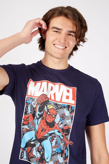 Buy Character Blue Mens Marvel Spiderman Disney Pyjamas from the