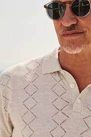 Neutral Pointelle Regular Linen Knitted Polo Shirt - Image 2 of 7