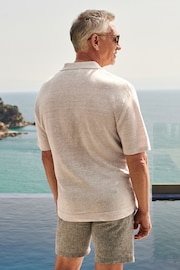 Neutral Pointelle Regular Linen Knitted Polo Shirt - Image 5 of 7