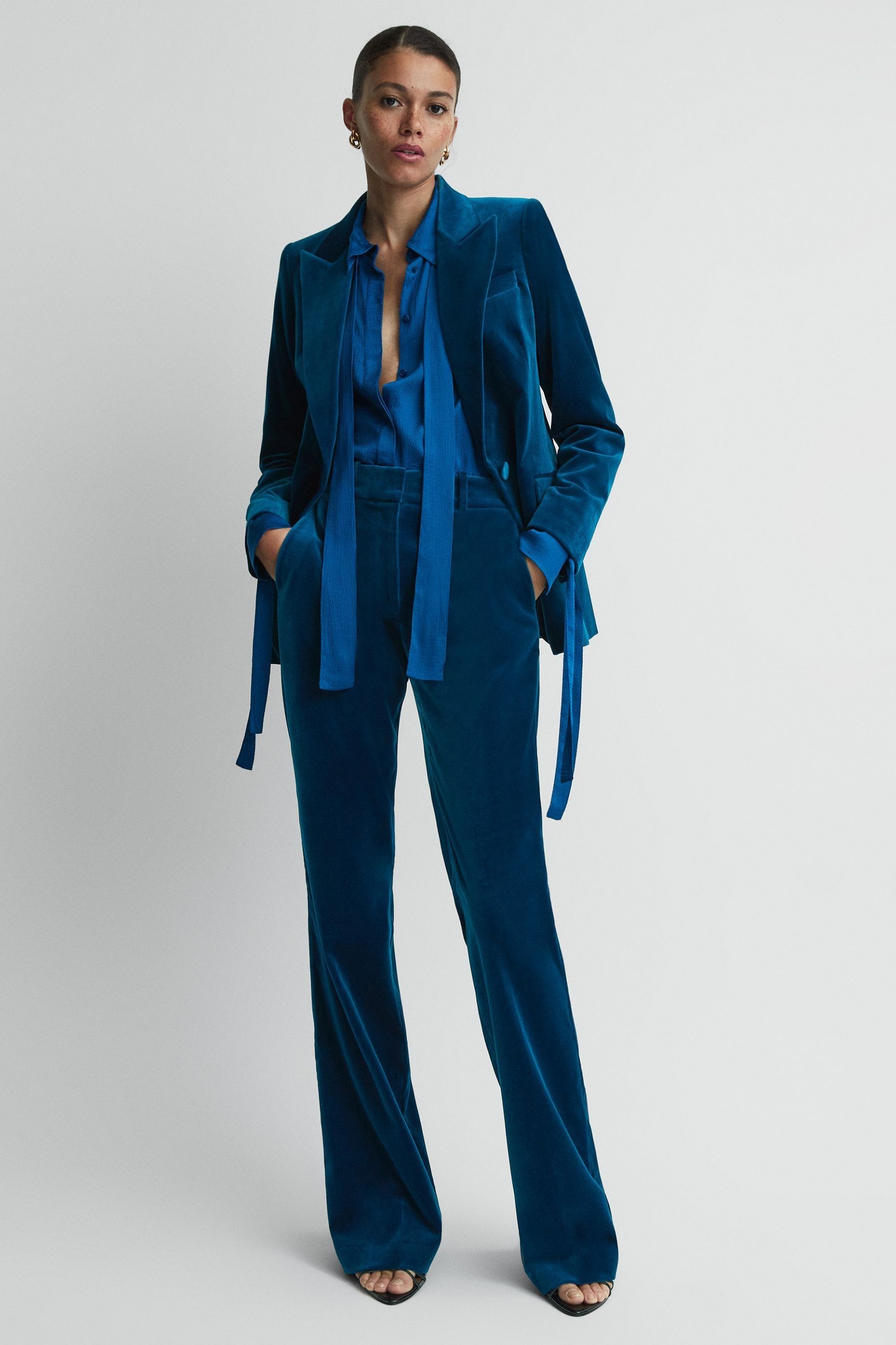 Blue velvet trouser suit ladies clearance