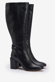 Barbour® Black Saskia Leather Block Heel Tall Boots - Image 2 of 5