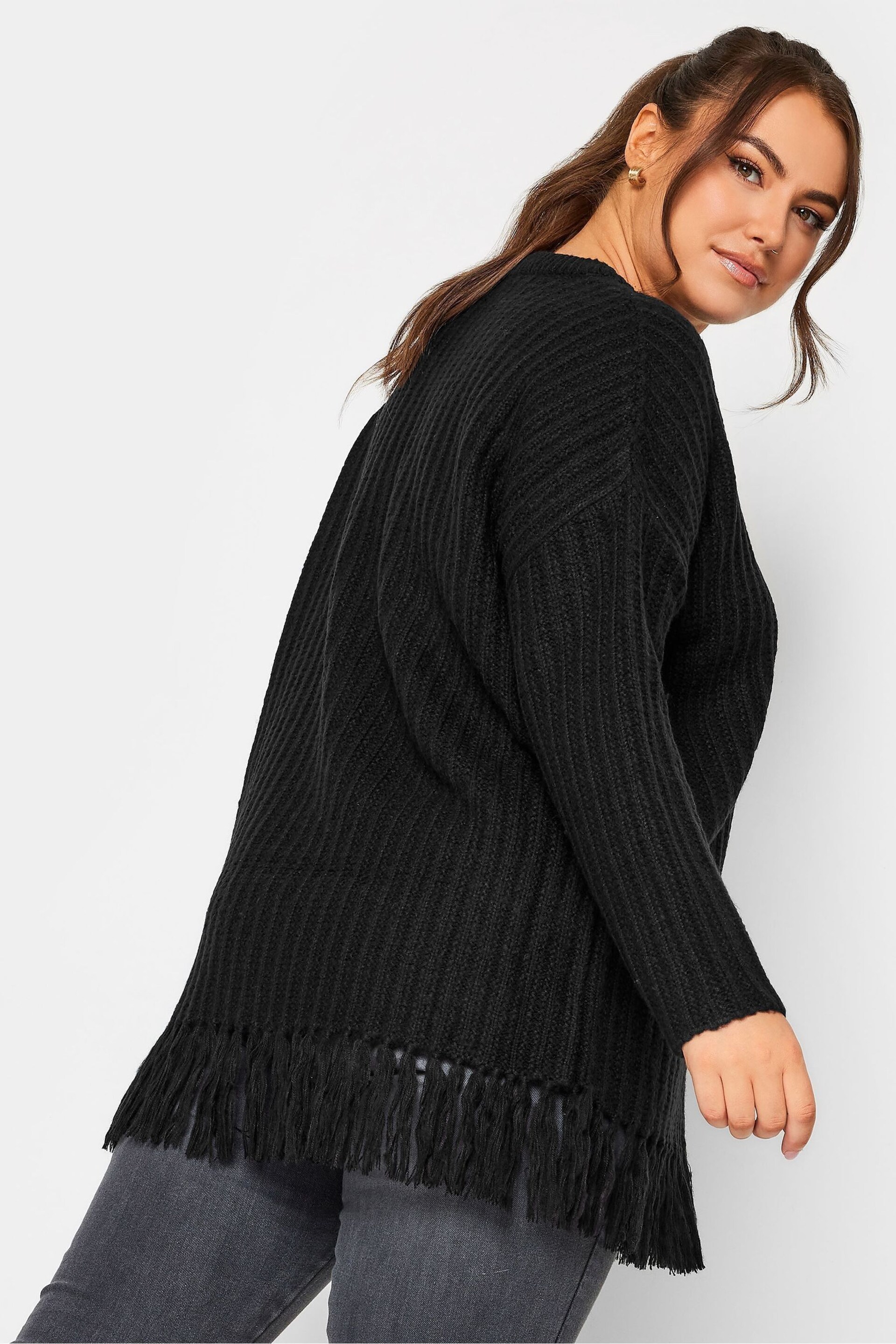 Yours Curve Black Fringed Jumper - Image 2 of 4