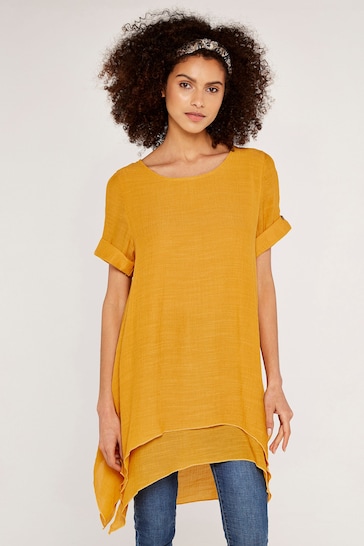 Apricot Yellow Turn Up T-Shirt Slub Shimmer Tunic