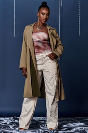 Jolie Moi Green Two Tone Contrast Trench Coat - Image 5 of 6