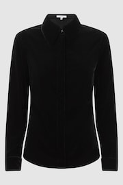 Reiss Black Carly Velvet Button-Through Shirt - Image 2 of 5