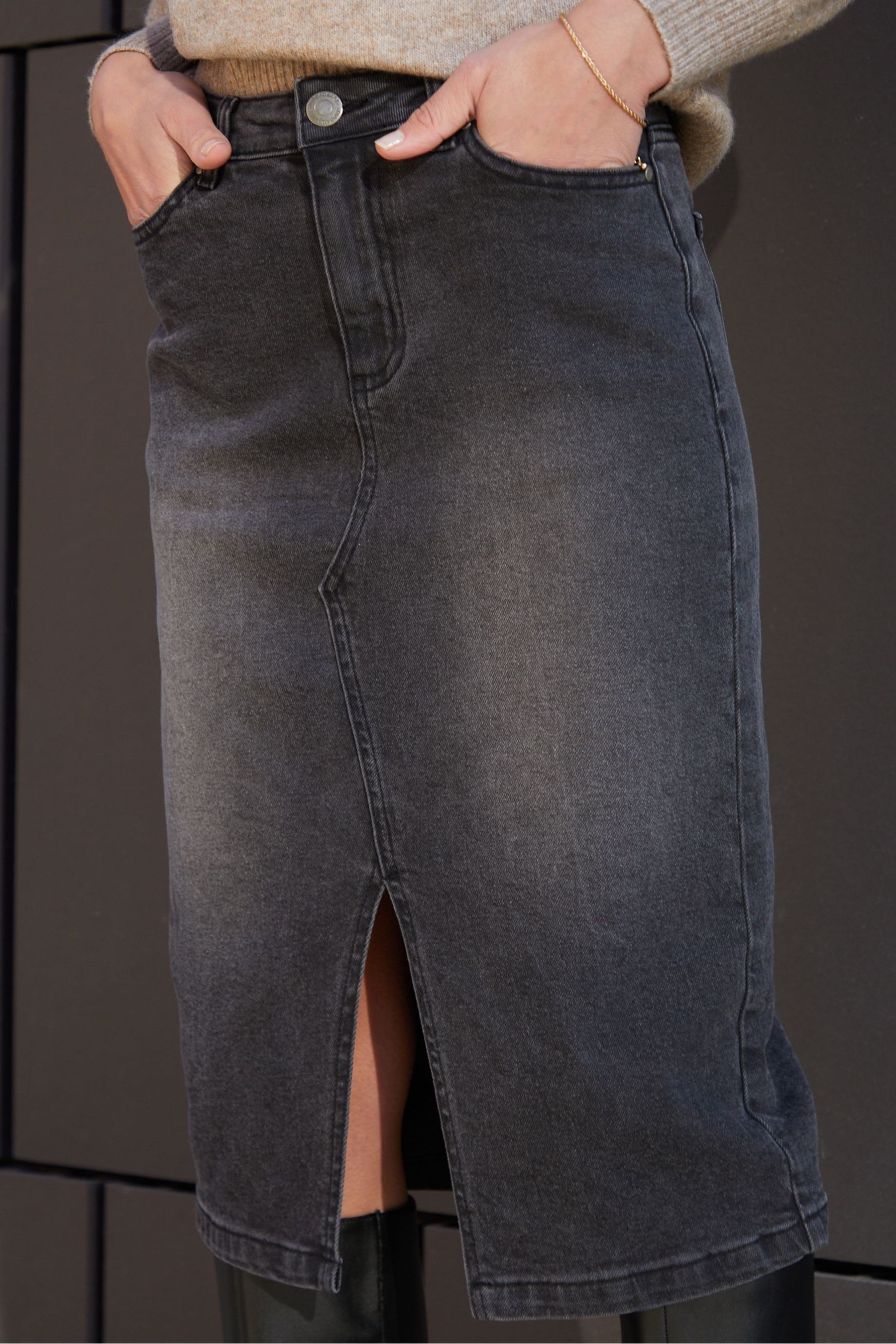 Buy Threadbare Grey Denim Midi Skirt from Next Luxembourg