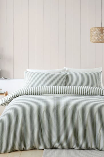 Catherine Lansfield Green Brushed Cotton Stripe Duvet Cover Set
