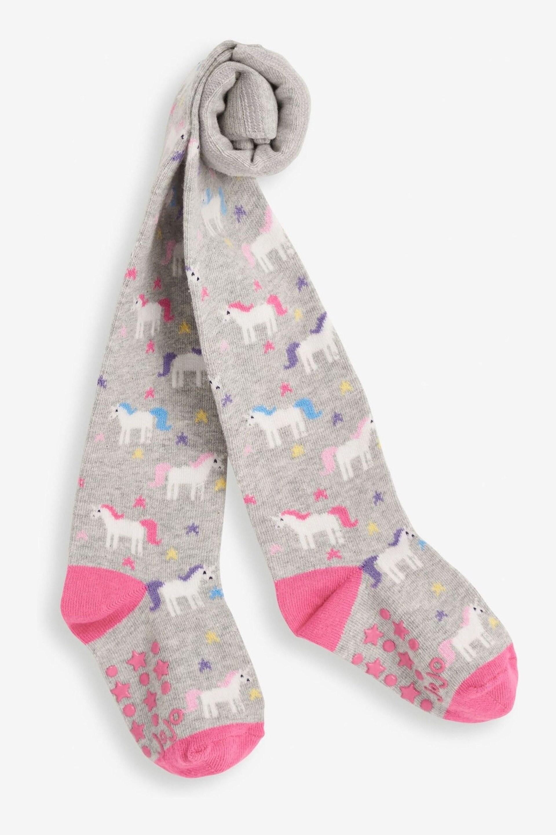 JoJo Maman Bébé Marl Grey Girls' Unicorn Cotton Rich Tights - Image 1 of 1