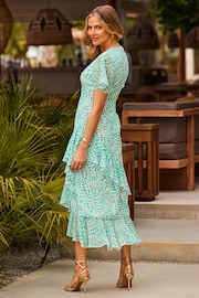 Sosandar Green Layered Frill Angel Sleeve Midaxi Dress - Image 2 of 5