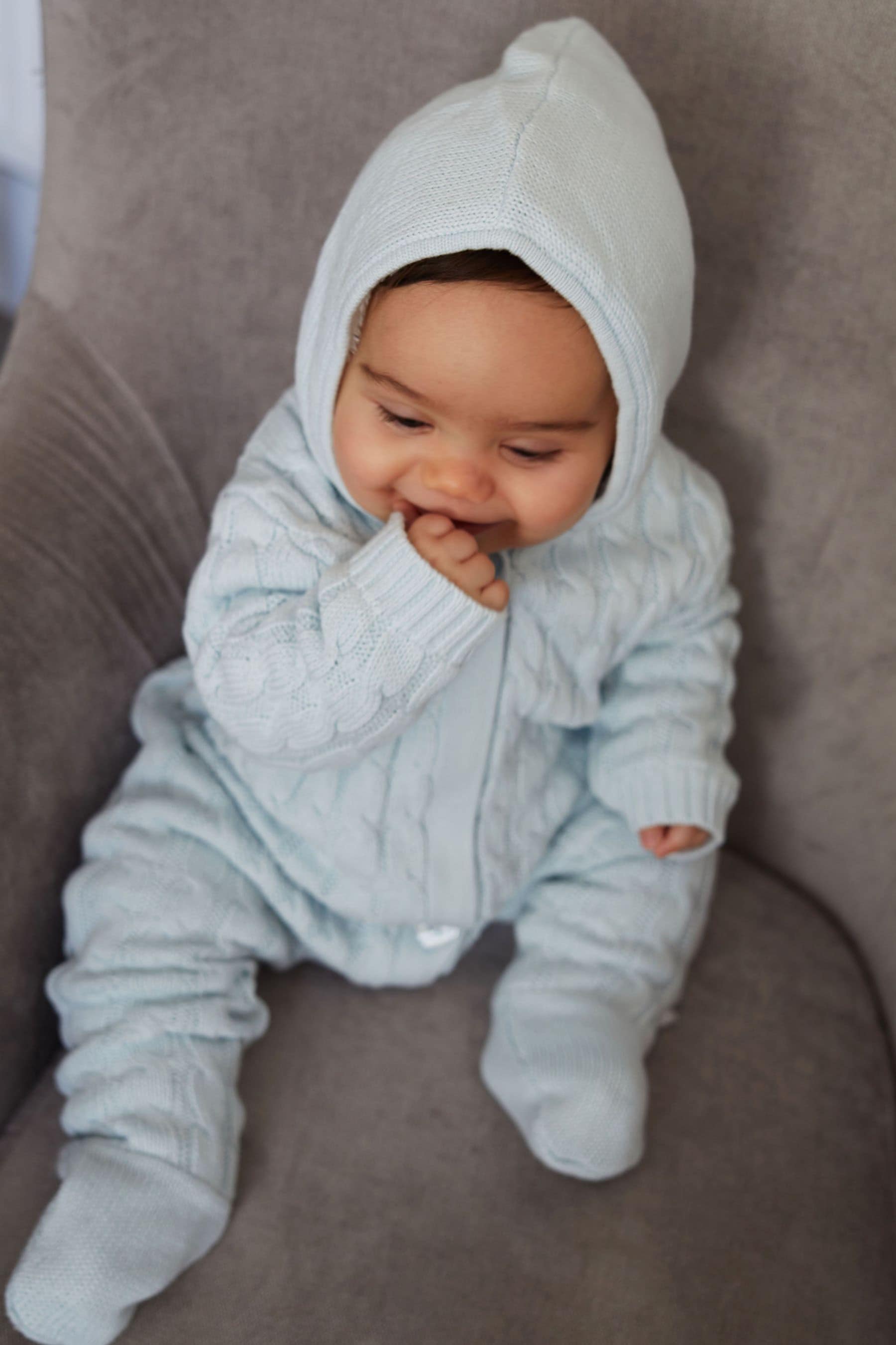 Blue knitted pram sales suit