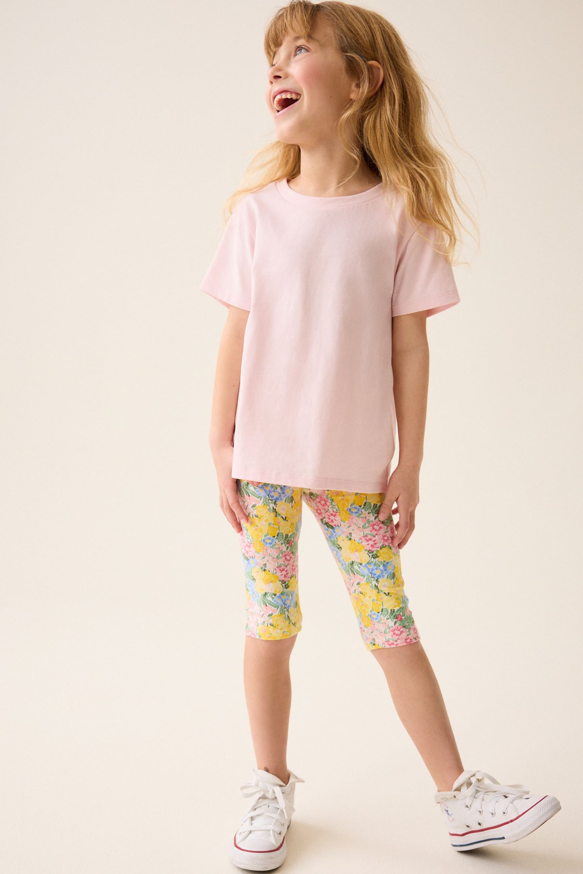 Pink/ Yellow Floral Print Cropped Leggings (3-16yrs) - Image 2 of 8