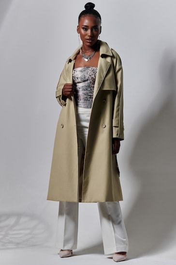 Jolie Moi Double Breasted Trench Grey Coat
