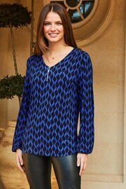 Sosandar Blue Zip Front Long Sleeve Jersey Top - Image 2 of 5