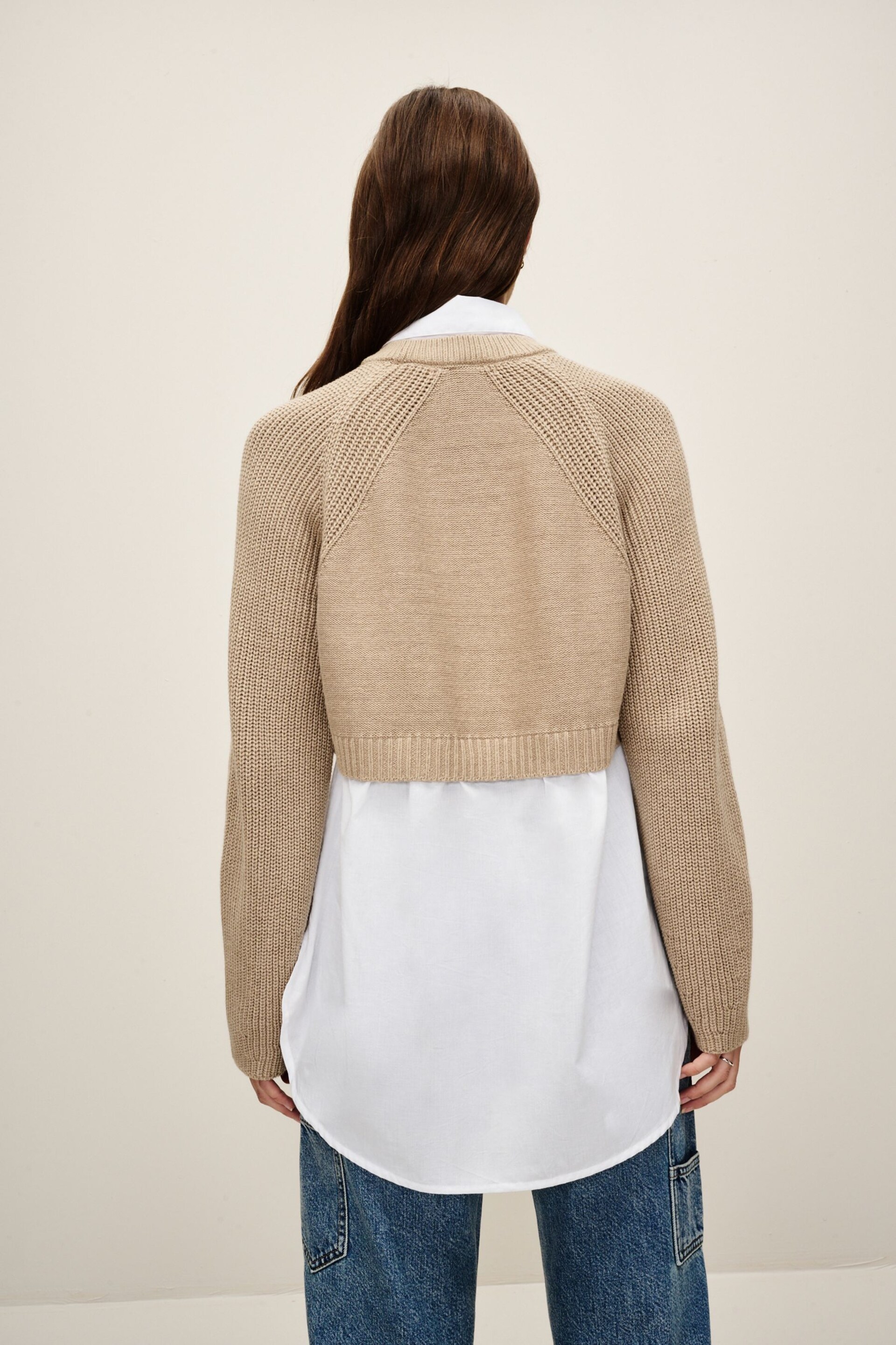 Neutral Cropped Jumper Layer Shirt - Image 4 of 7