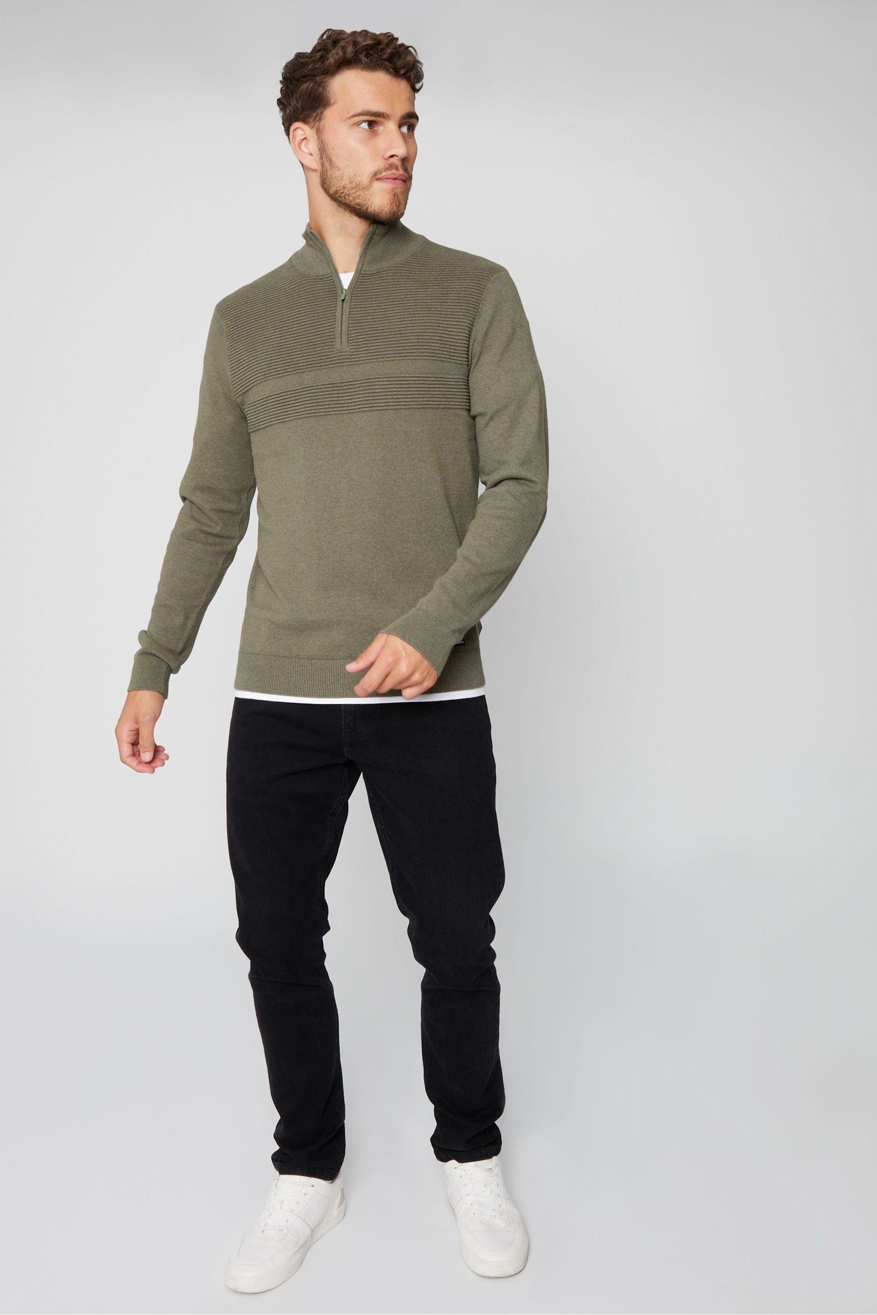 Buy Threadbare Khaki Rib Detail Knitted Quarter Zip Jumper from Next Canada