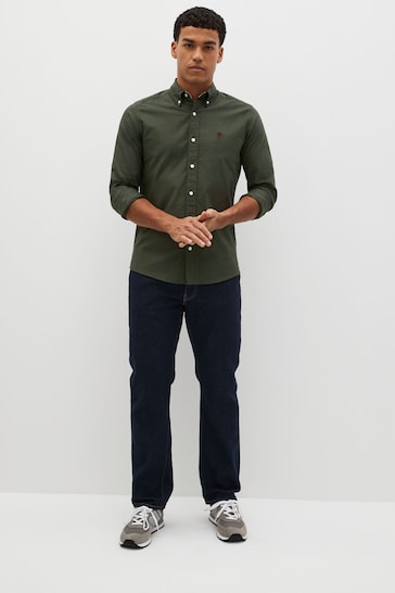 Dark Green Slim Fit Long Sleeve Oxford Shirt