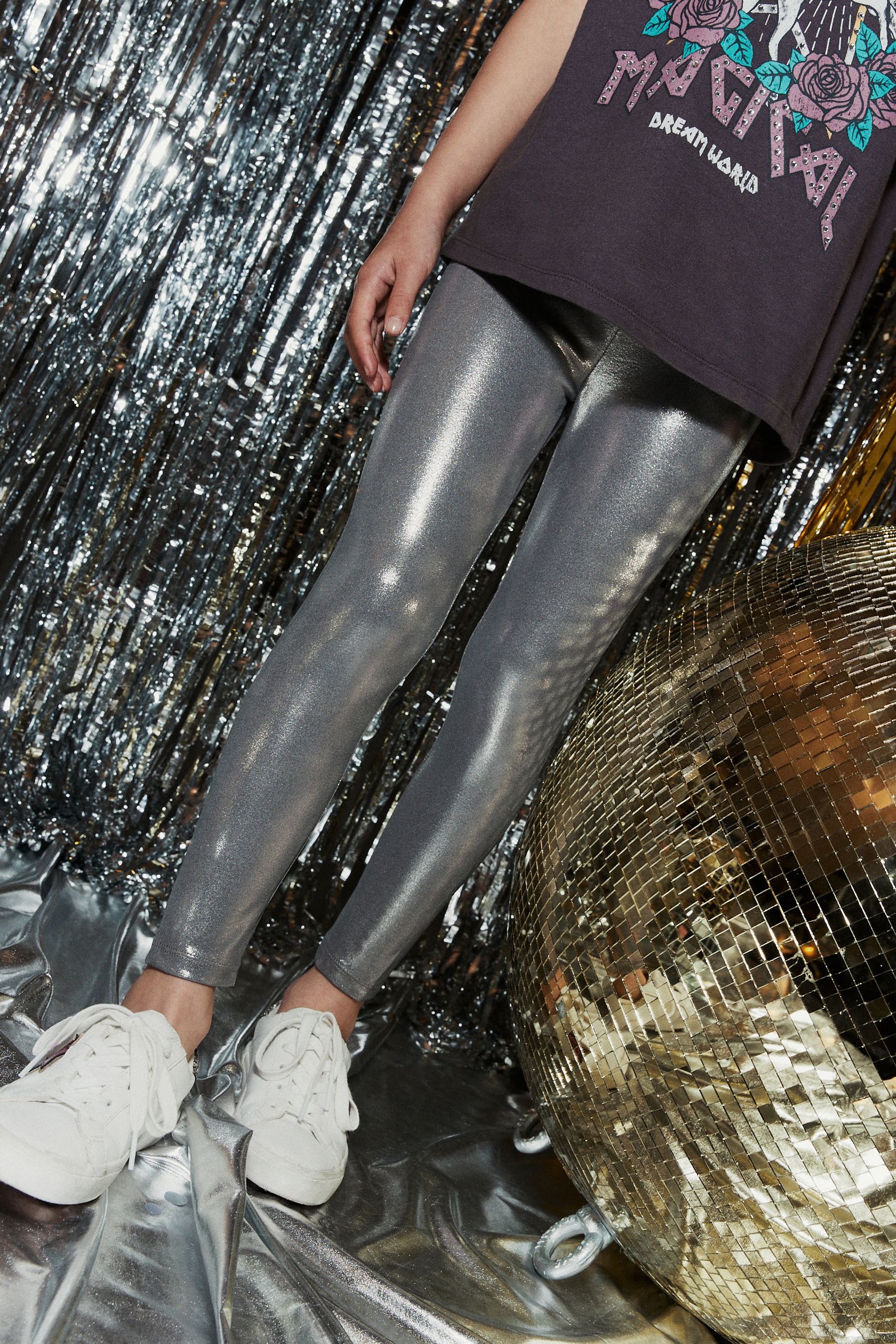 Buy Silver Metallic High Shine Shiny Coated Leggings 3 16yrs from Next Luxembourg