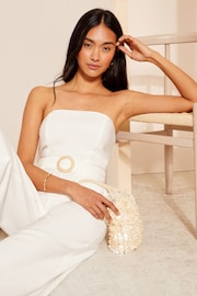 Friends Like These Ivory White Bandaeau Linen Look Raffia Belted Jumpsuit - Image 2 of 4