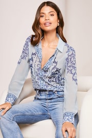 Lipsy Blue Chiffon Button Through Blouse - Image 1 of 4