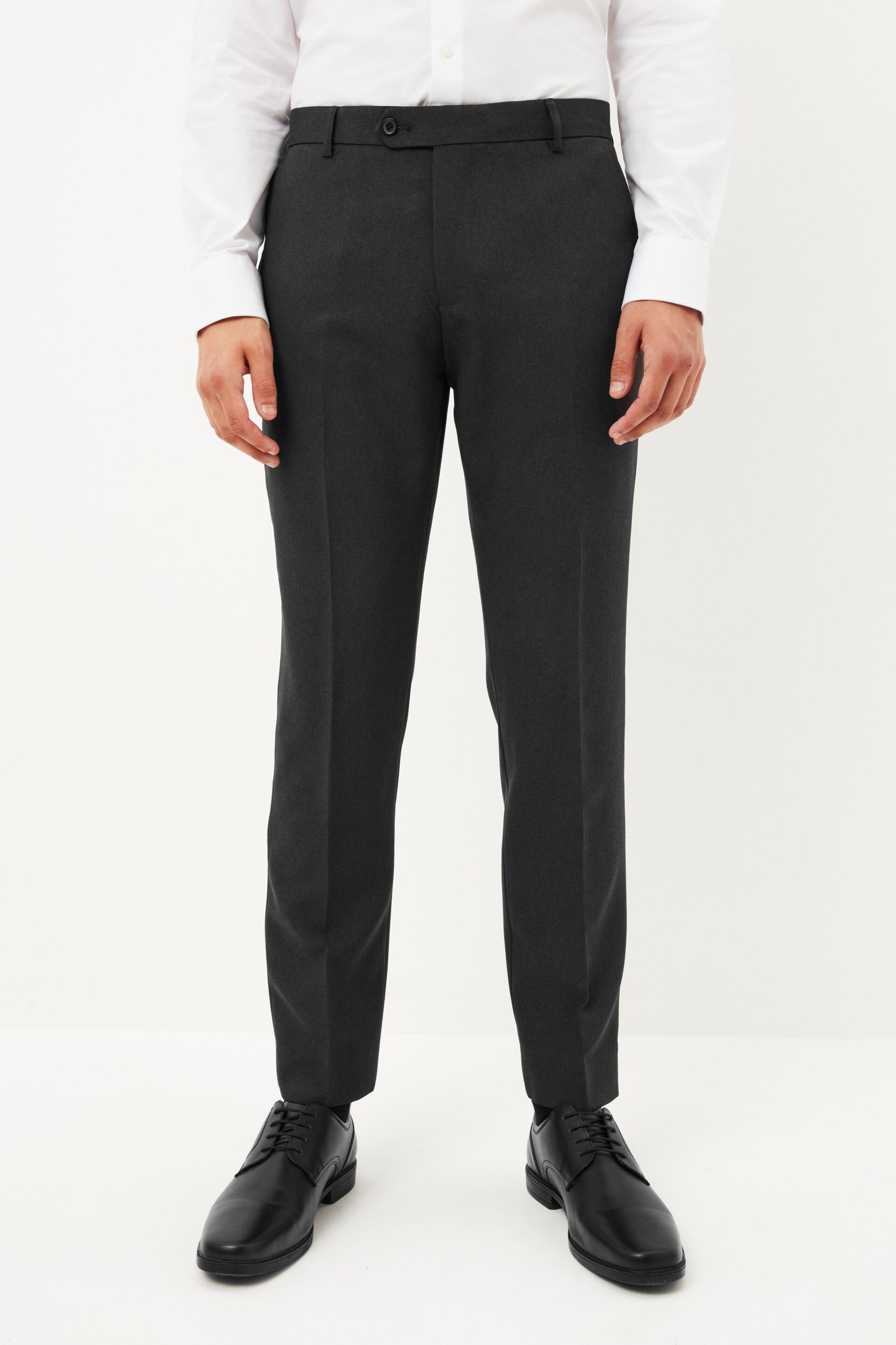 Charcoal Grey Slim Machine Washable Plain Front Smart Trousers - Image 1 of 6