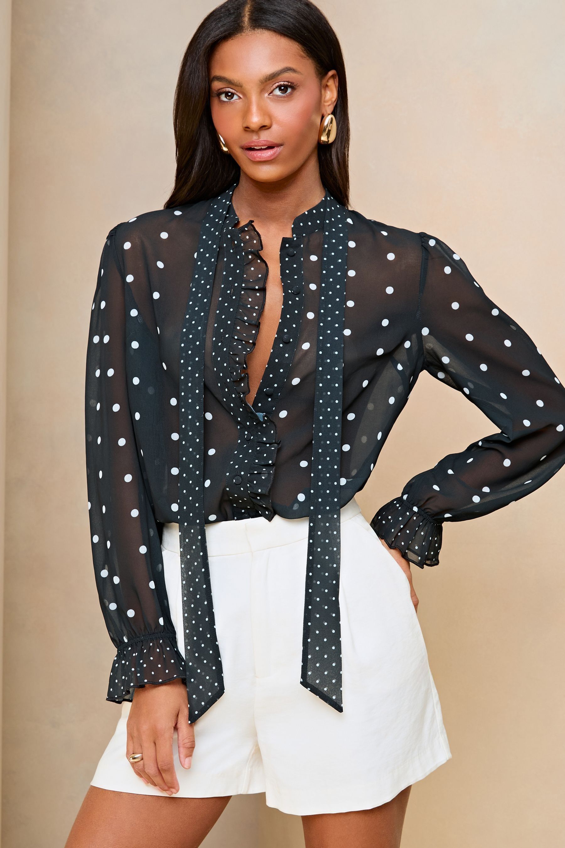 White polka dot sheer top hot sale