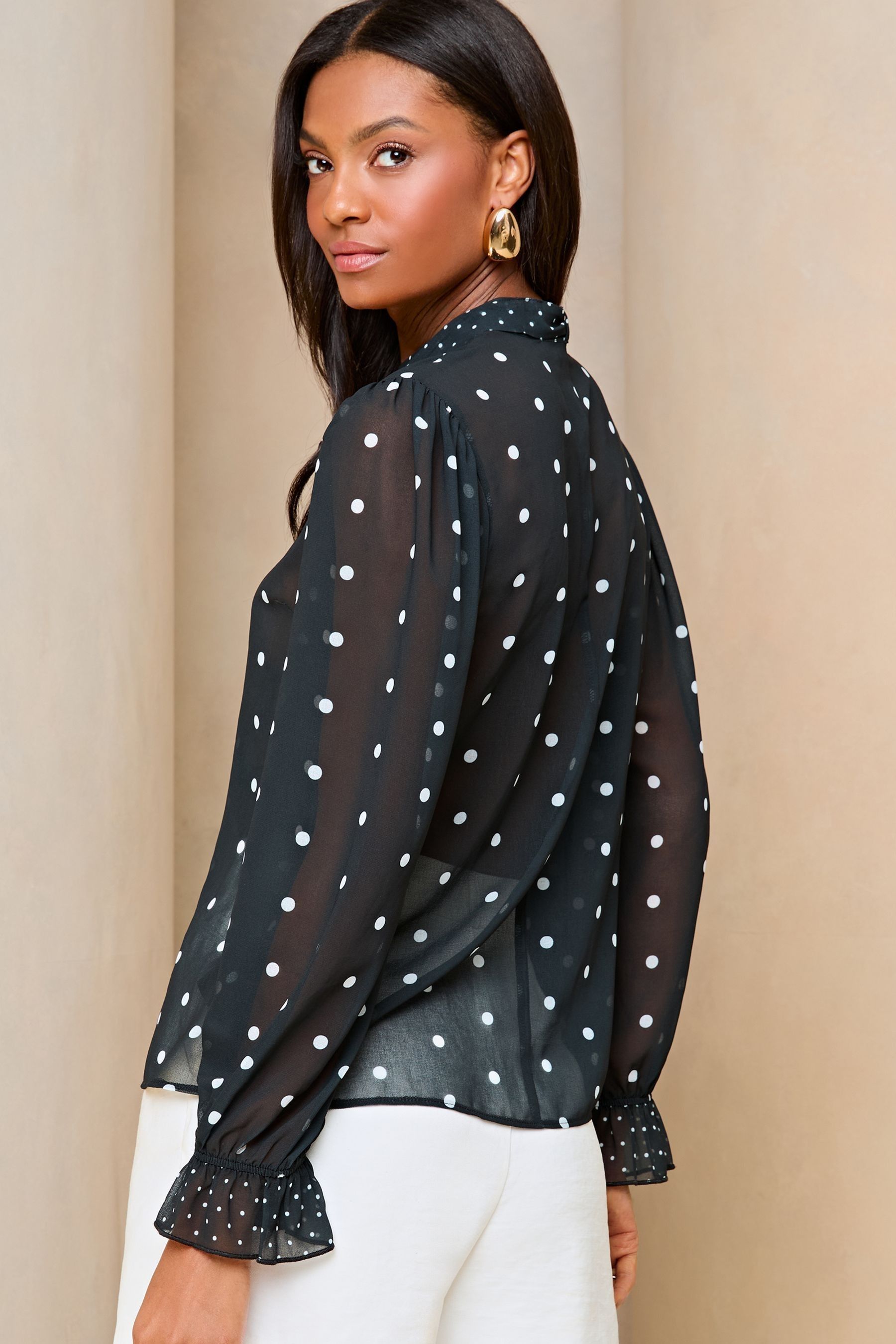 High neck polka dot top clearance