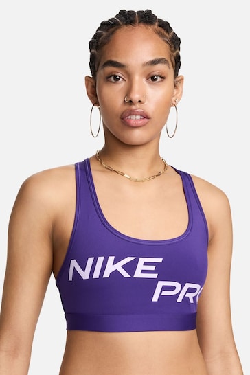 Nike Purple Pro Swoosh Light-Support Non-Padded Graphic Sports Bra