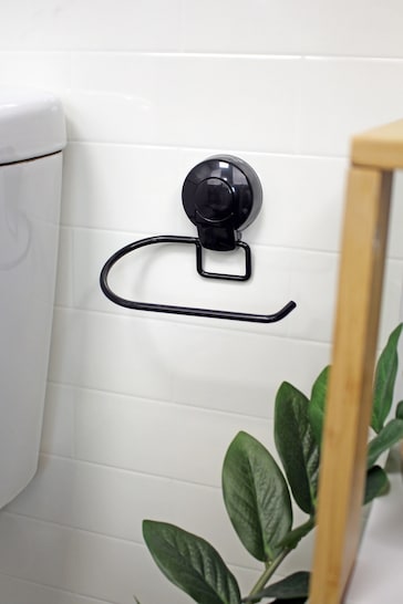 Showerdrape Black Suctionloc Set Of 2 Toilet Roll Holder and Towel Ring