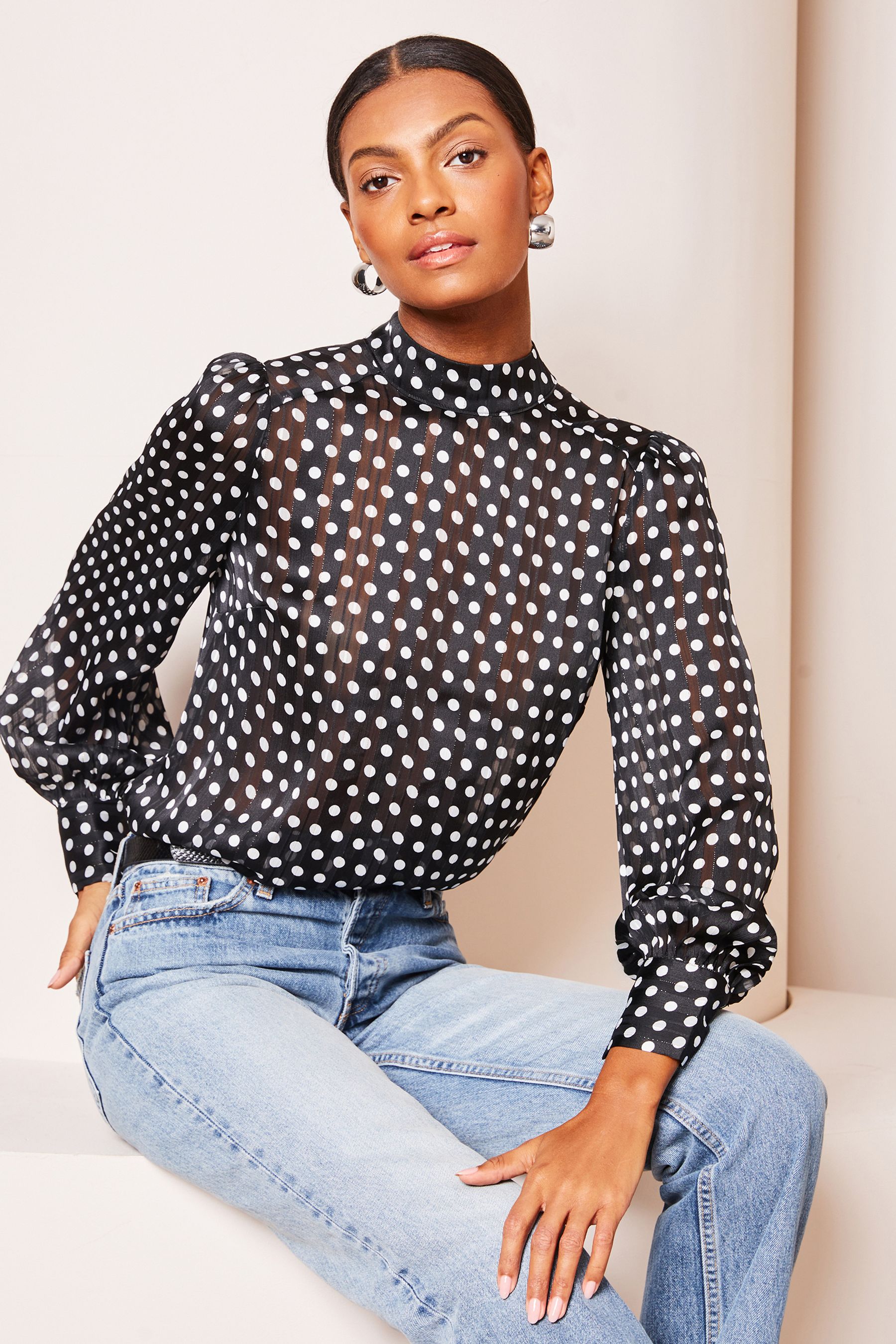 Buy Lipsy Black High Neck Long Sleeve Blouse from Next Luxembourg
