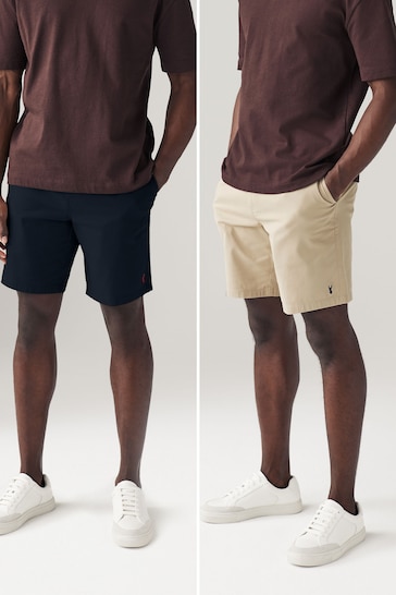 Navy/Stone 2 Pack Elasticated Waist Chino Shorts 2 Pack