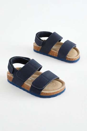 Navy Standard Fit (F) Leather Touch Fastening Corkbed Sandals