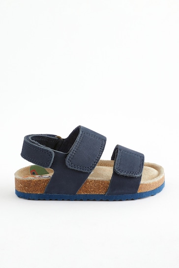 Navy Standard Fit (F) Leather Touch Fastening Corkbed Sandals