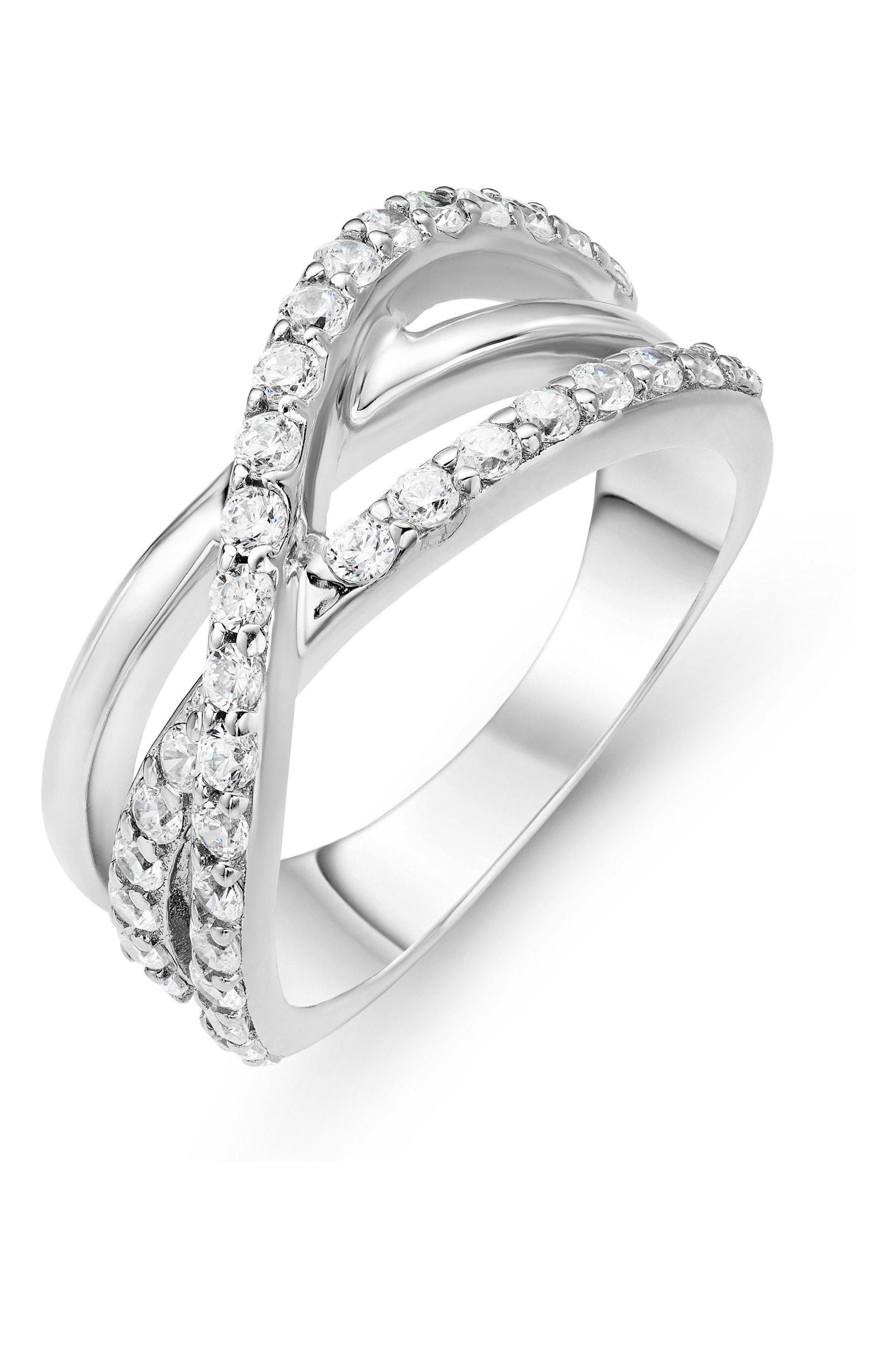 Silver cubic zirconia triple row ring discount