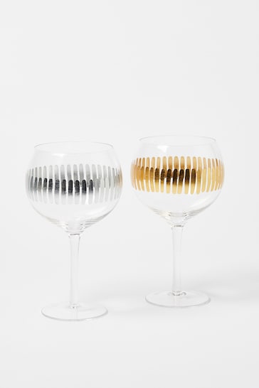 Oliver Bonas Set of 2 Clear Aur Mixed Metallic Gin Glasses