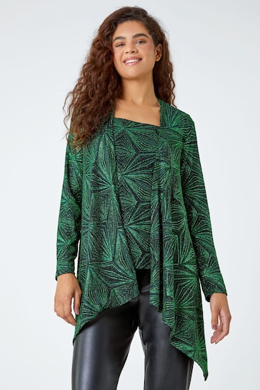 Roman Green Geometric Sparkle Embellished Kimono