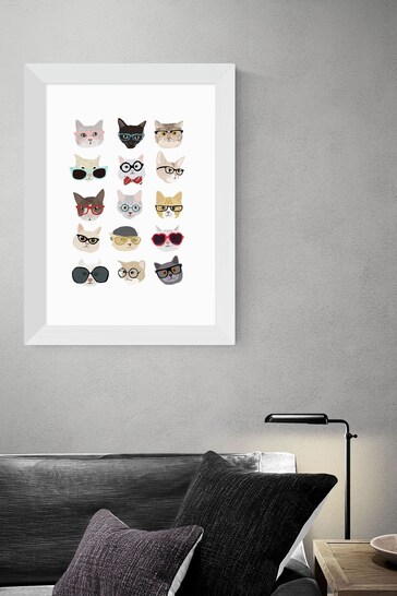 White Cats in Glasses by Hanna Melin Framed Print