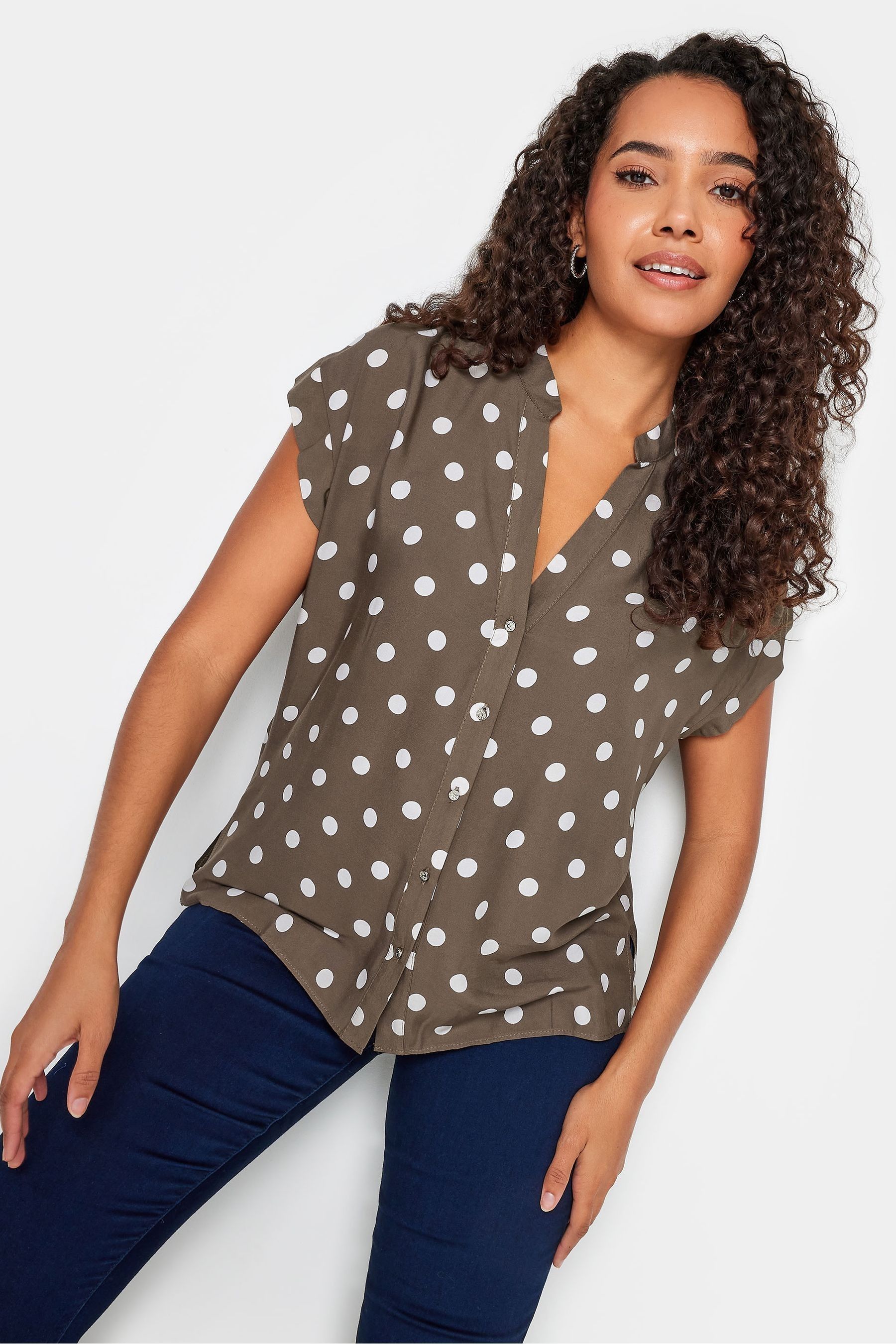 M Co Brown Grown On Sleeve Polka Dot Blouse