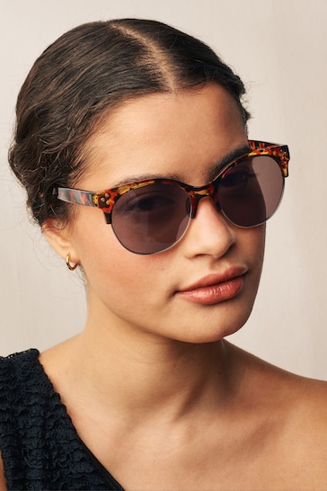 Tortoiseshell Brown Clubmaster Frame Sunglasses
