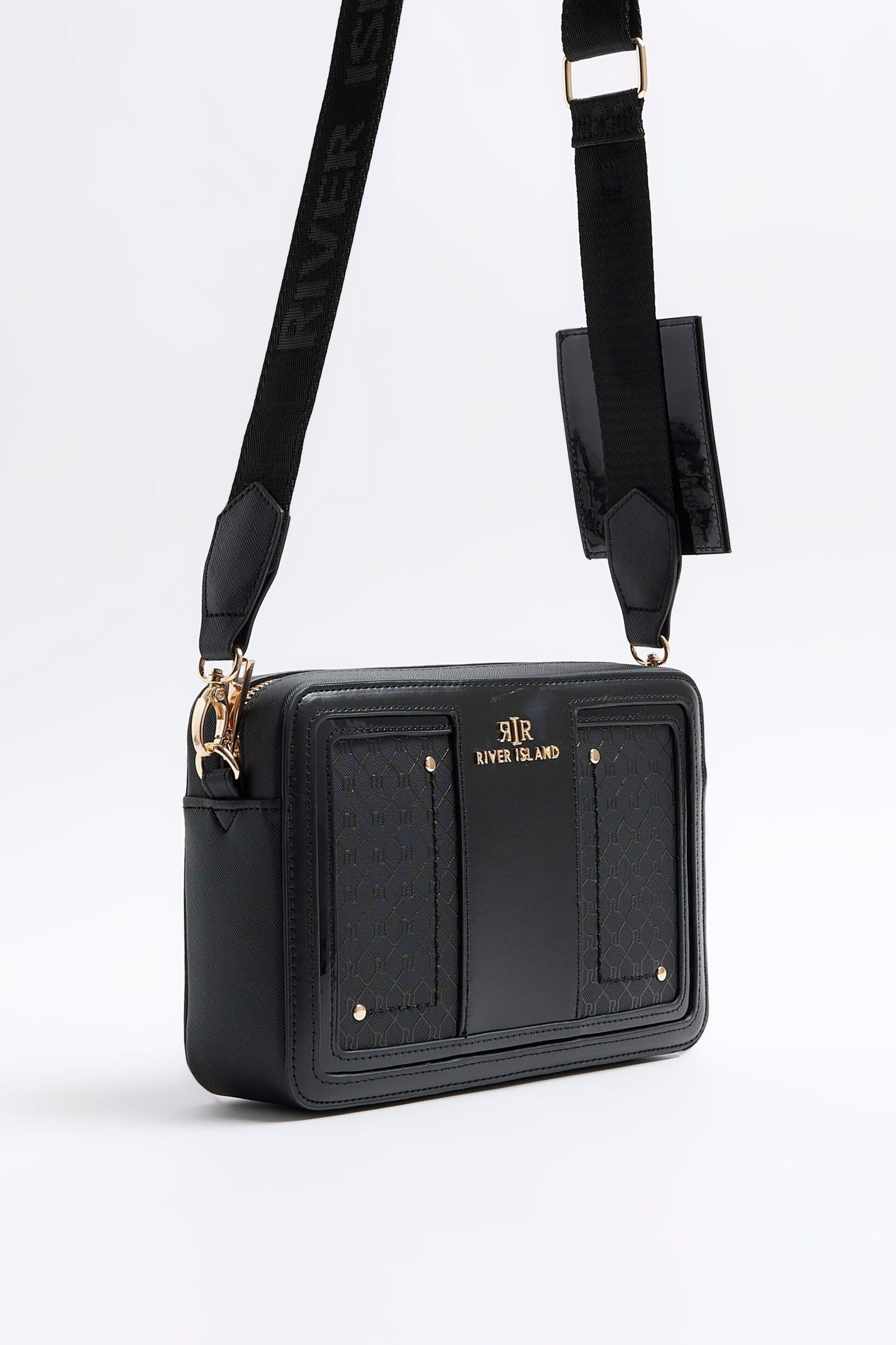 River Island Black Monogram Boxy Cross-Body Bag - Image 3 of 4