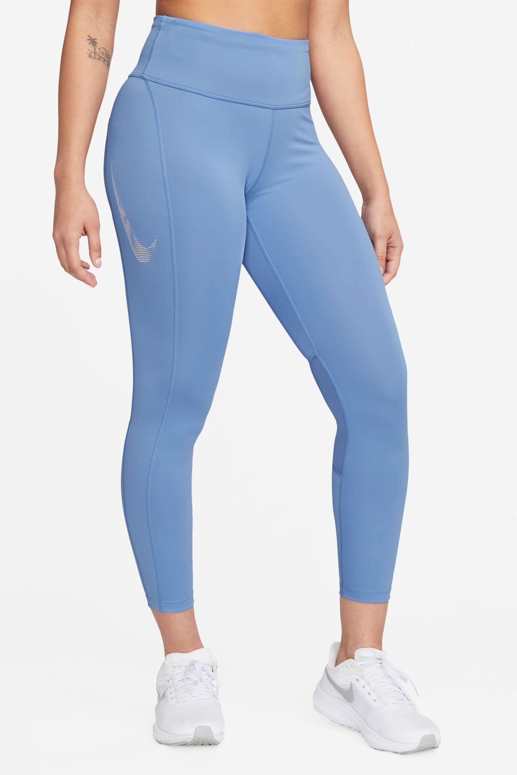 Nike Blue Swoosh Fast Mid Rise 7 8 Running Leggings