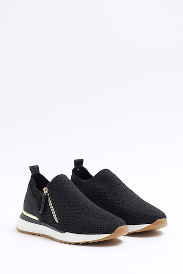 River Island Black Knitted Slip On Trainers