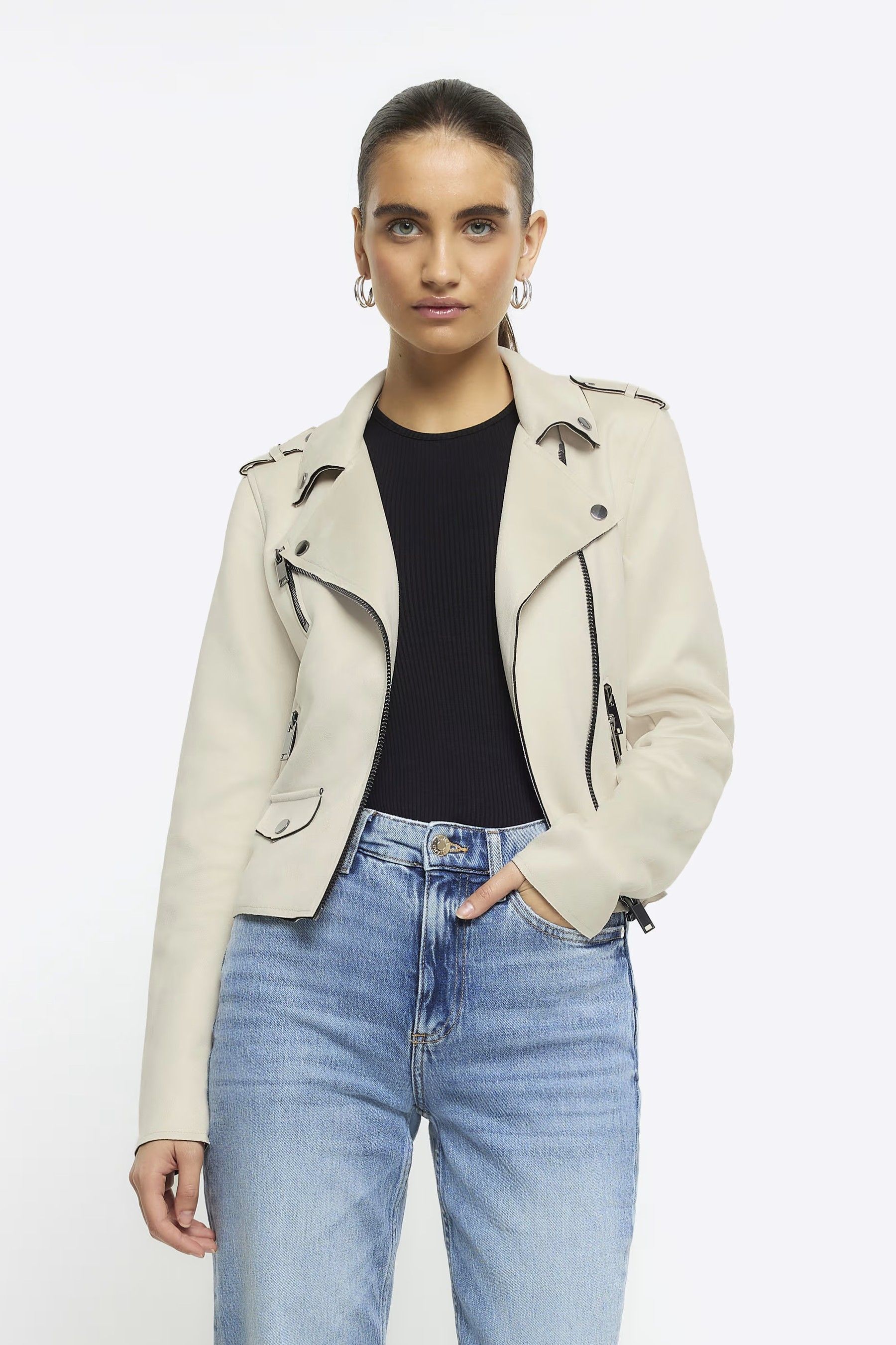 River island shop white leather jacket