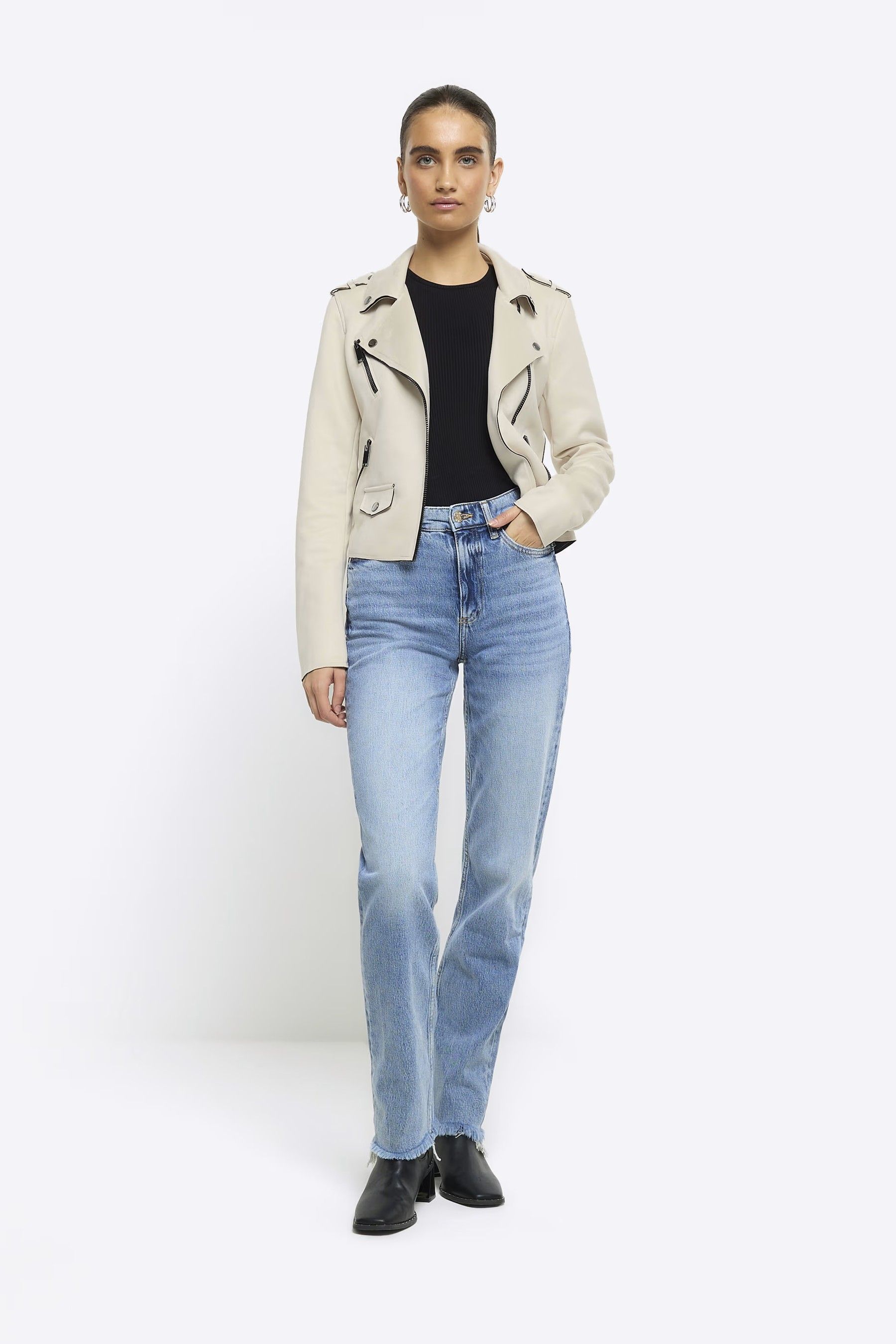 River island white leather jacket hotsell