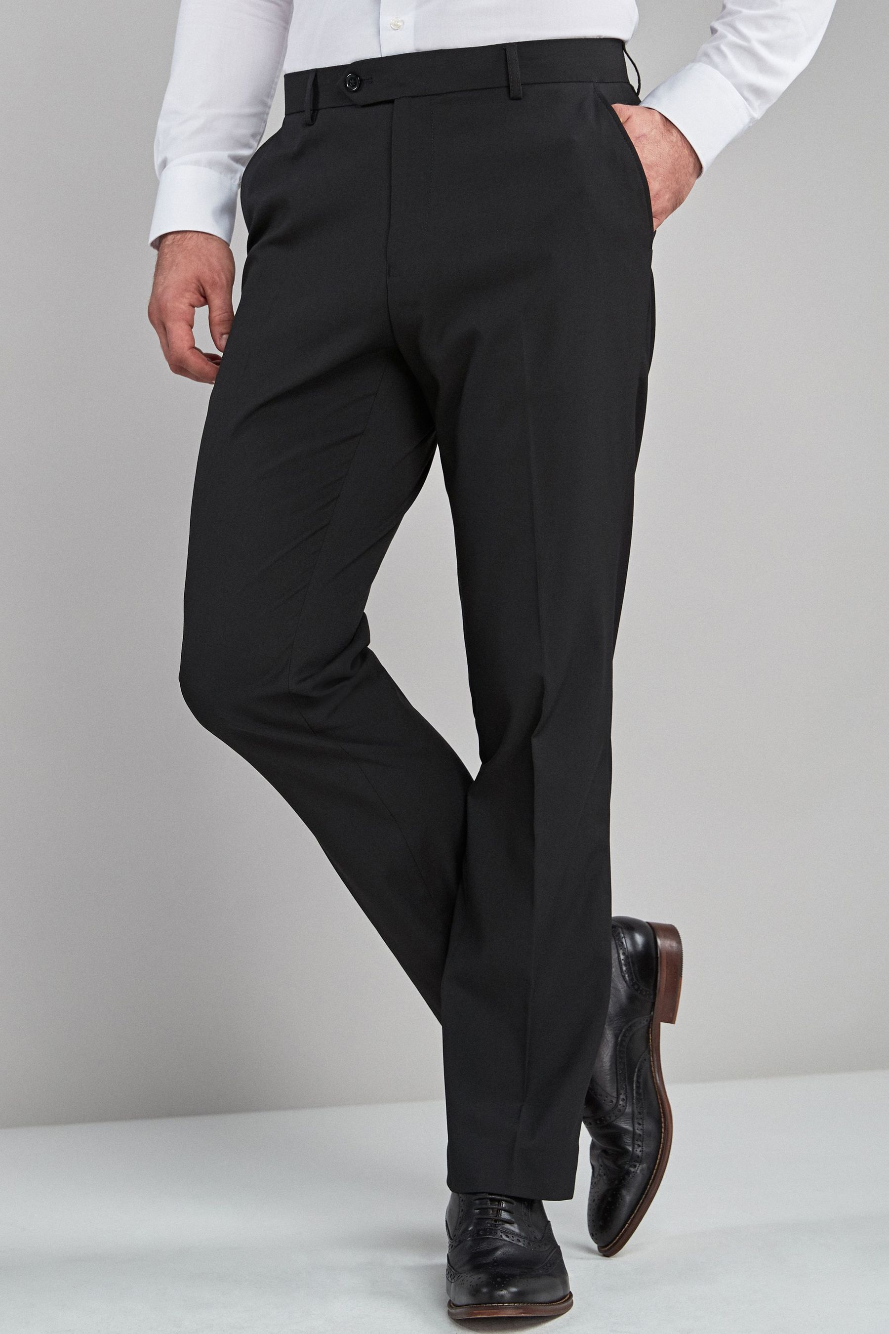 Black Check Double Pleated Tapered Trousers | New Look