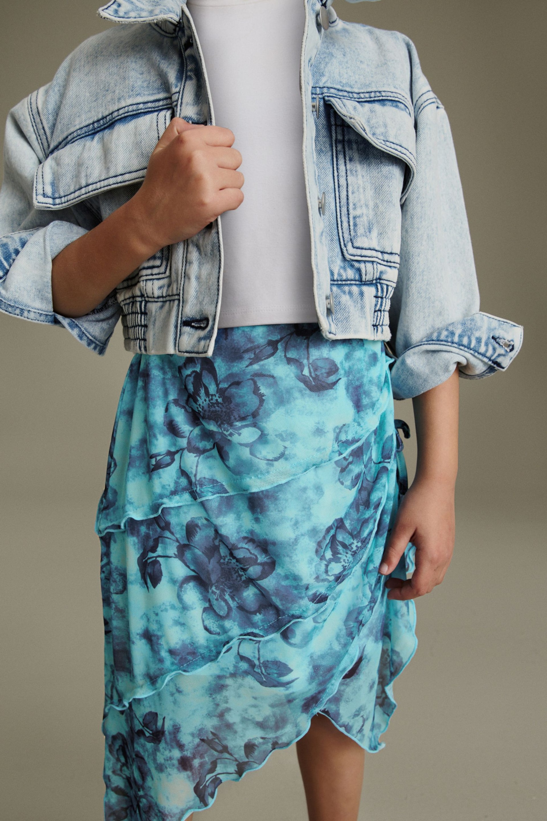 Multi Blue Floral Printed Asymmetric Skirt (3-16yrs) - Image 5 of 8