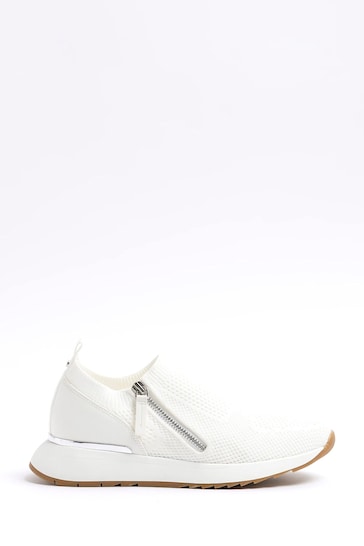 River Island White Knitted Slip On Trainers